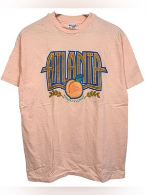 Vintage 90s Hanes Atlanta Georgia Life's a Peach Tee Size L Single Stitch 3D